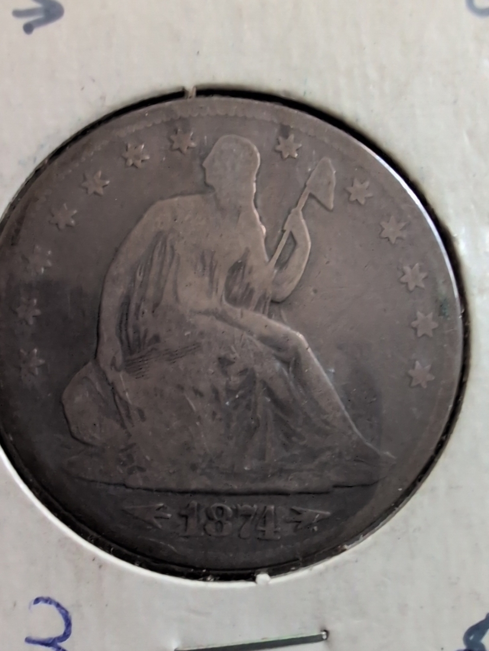 Vintage 1874 Seated Liberty Coin Wall Art - Matte Silver Finish